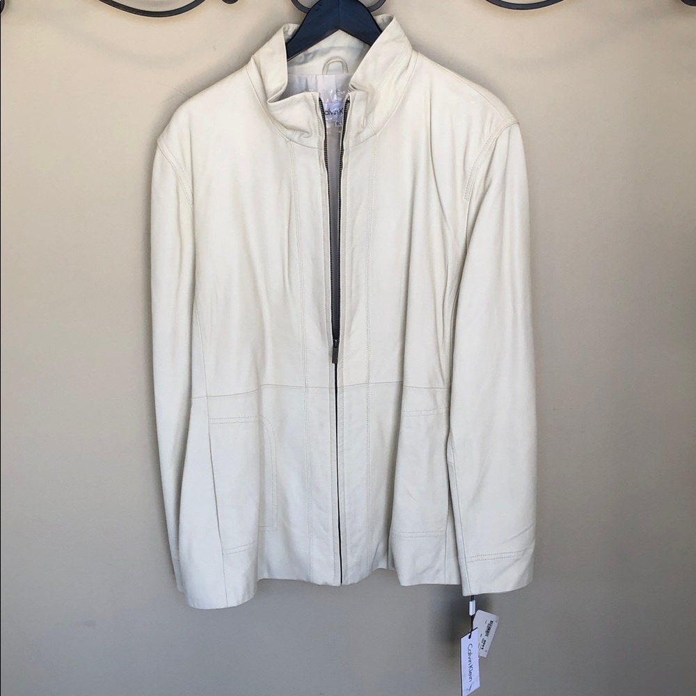 NWT Calvin Klein White Leather Jacket Size XXL